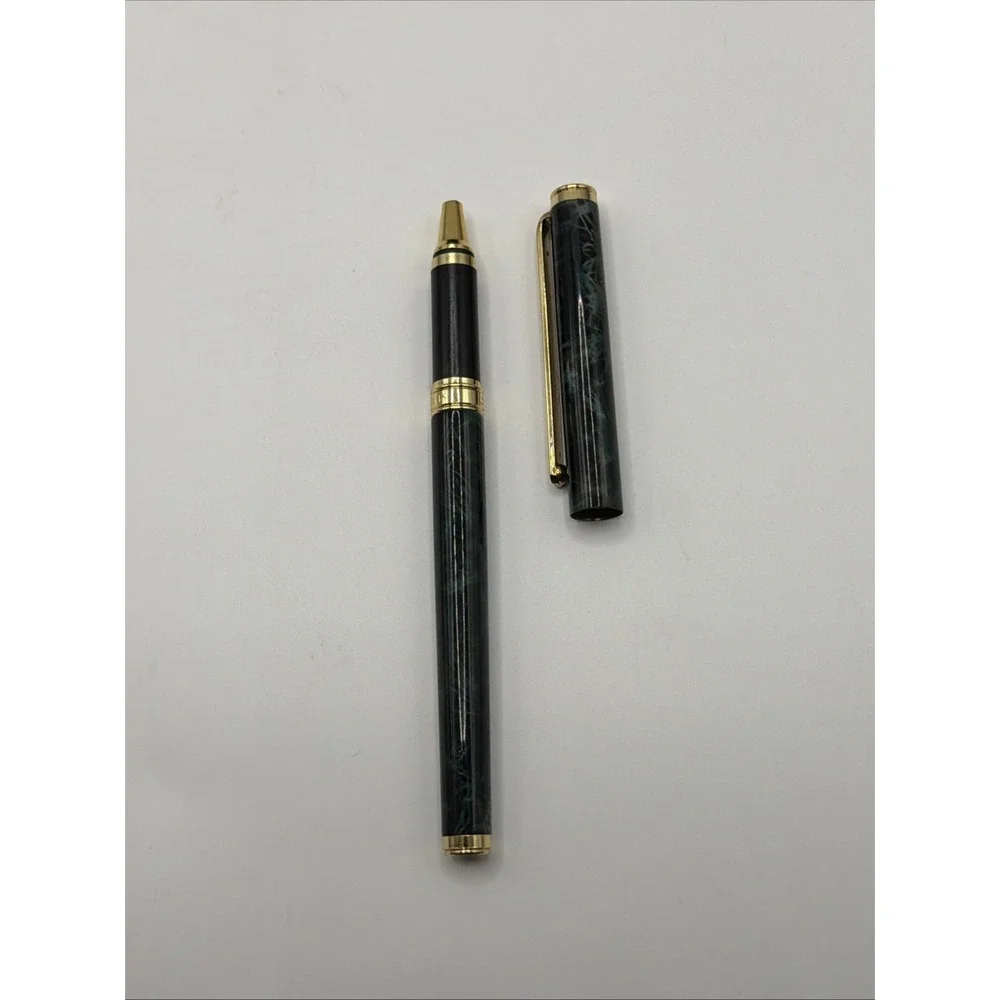 Vintage Pelikan Triari Ball Point Pen Green Marble & Gold